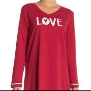 Love Sleep Shirt Long Sleeve Red with Love on Front in White Women’s Size Small